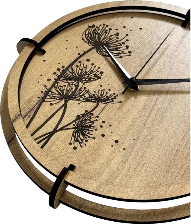 Tiché drevené hodiny s motívom lúčnych tráv pre váš domov | SENTOP HDF0586-GOLD-OAK