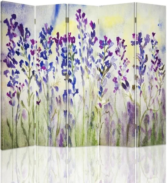 CARO Paraván - Painted Flowers On A White Background | päťdielny | jednostranný 180x150 cm