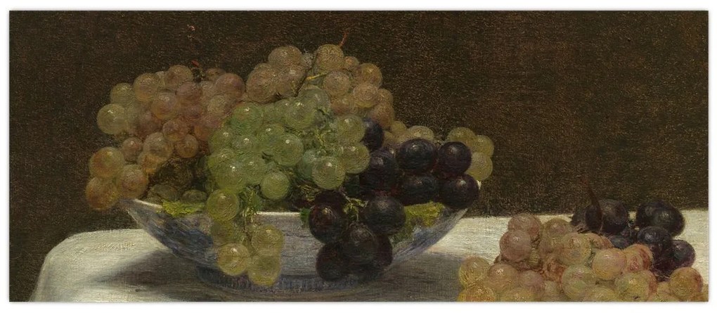 Obraz - Henri Fantin-Latour, Still Life with Grapes and a Carnation, reprodukcia (120x50 cm)