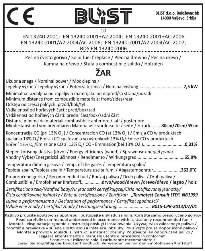BLIST KRBOVÉ KACHLE-PEC, 12KW, ZAR, BL-002902