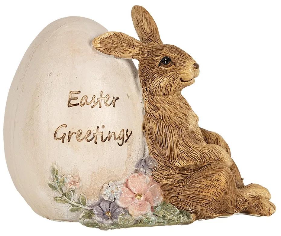 Dekorácia socha králik s vajíčkom Easter Greetings - 12*7*9 cm