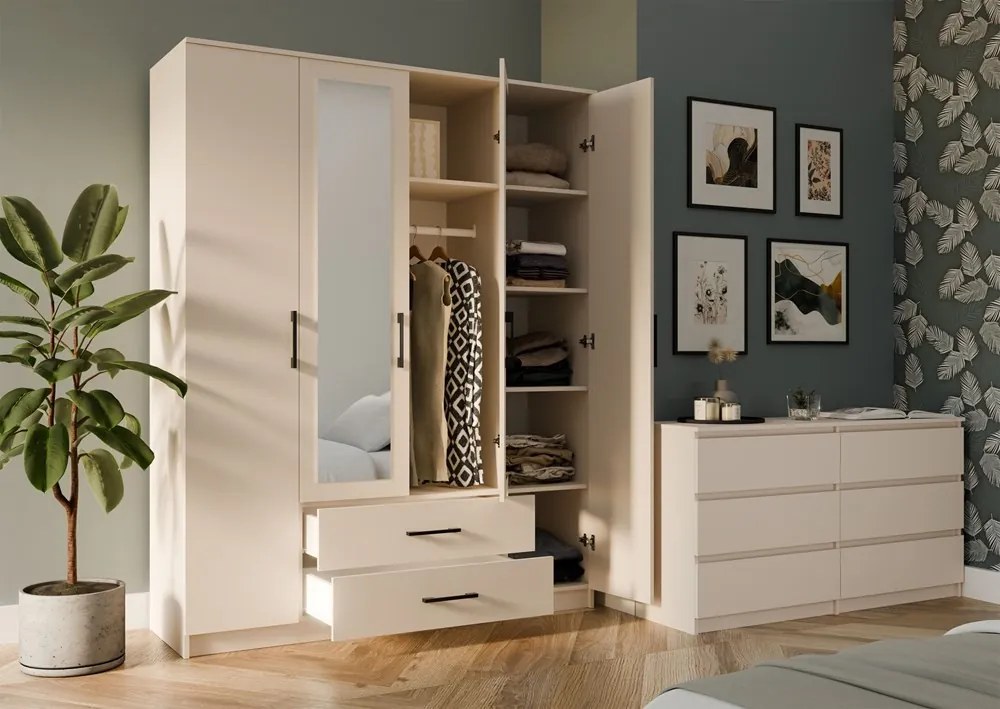 Šatníková skriňa Romana 160 cm so zrkadlom kašmír