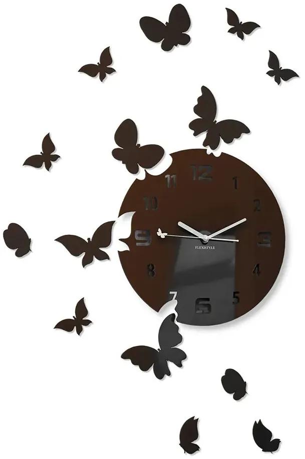 Nástenné akrylové hodiny Motýle - wenge