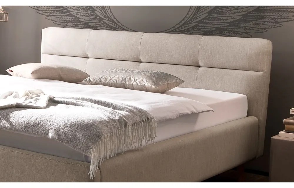 Béžová čalúnená dvojlôžková posteľ s úložným priestorom s roštom 160x200 cm Lotte – Meise Möbel