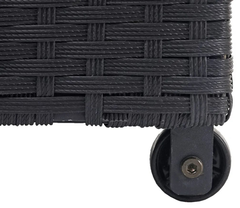 Polyratanový záhradný úložný box HWC-D88 - prémiová čierna, 63x135x52cm 320l