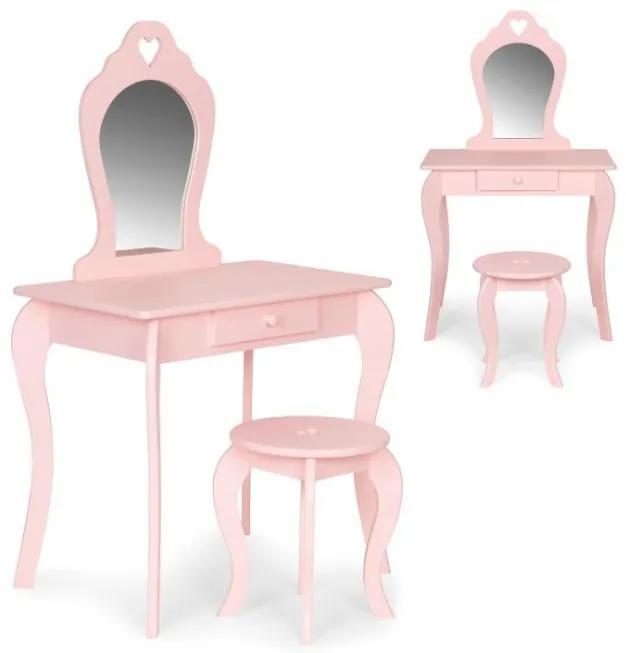 Ružový detský toaletný stolík s taburetkou