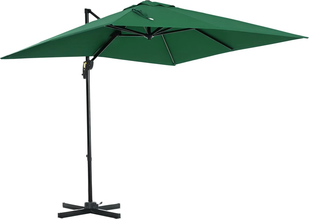 Outsunny Kľučkový Záhradný Parasol 2,5x2,5m s 360° Otočením, Parasol s Podstavcom, Vetracia Otvor a Nastaviteľné Ochranné Clony na 5 Úrovniach, Zelená