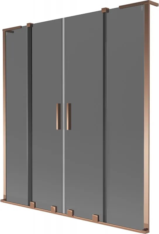 Mexen Velar L Duo, 2-krídlová posuvná vaňová zástena 160 x 150 cm, 8mm šedé sklo, ružové zlato, 896-160-003-42-60