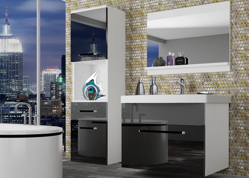 Kúpeľňový nábytok Belini čierny lesk / šedý lesk + umývadlo + zrkadlo ROD P 3/0/W/BS/0/ZW