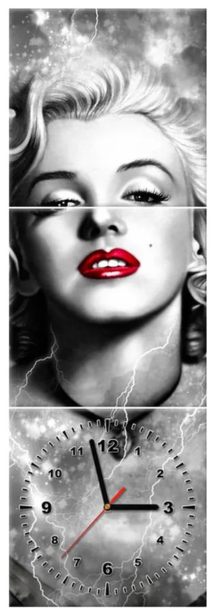 Gario Obraz s hodinami Elektrizujúca Marilyn Monroe - 3 dielny Rozmery: 30 x 90 cm