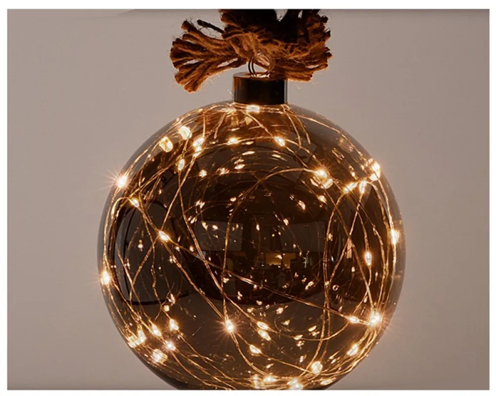 LED sklenená guľa s jutovým lanom