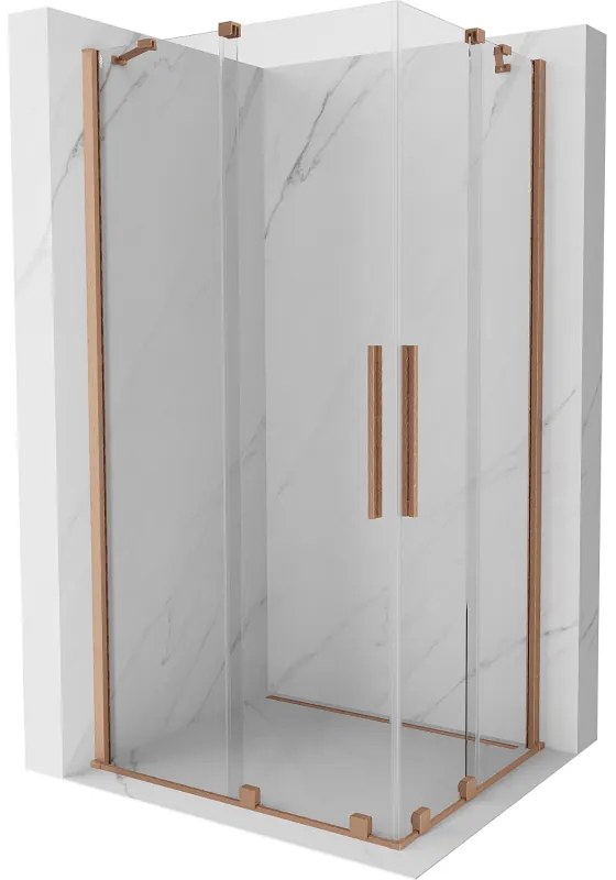 Mexen Velar Duo, sprchový kút s posuvnými dverami 90(dvere) x 80(dvere) cm, 8mm číre sklo, medená matná profil, 871-090-080-02-65