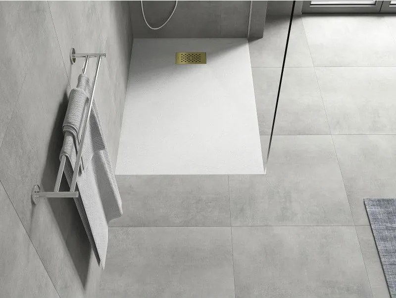 Mexen Hugo, obdĺžniková sprchová vanička SMC 120 x 70 cm, biela, zlatá krytka, 42107012-G