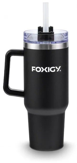Foxigy Termohrnček do auta so slamkou 1200 ml Black