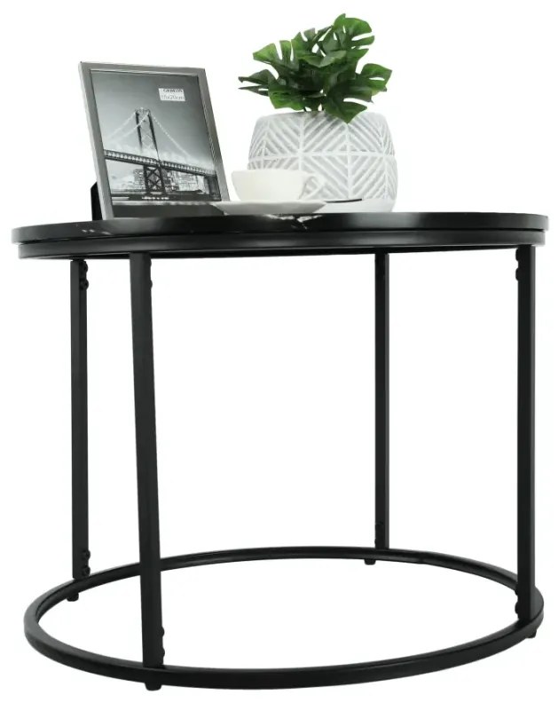 Konferenčný stolík, čierny mramor/čierny kov, GAGIN