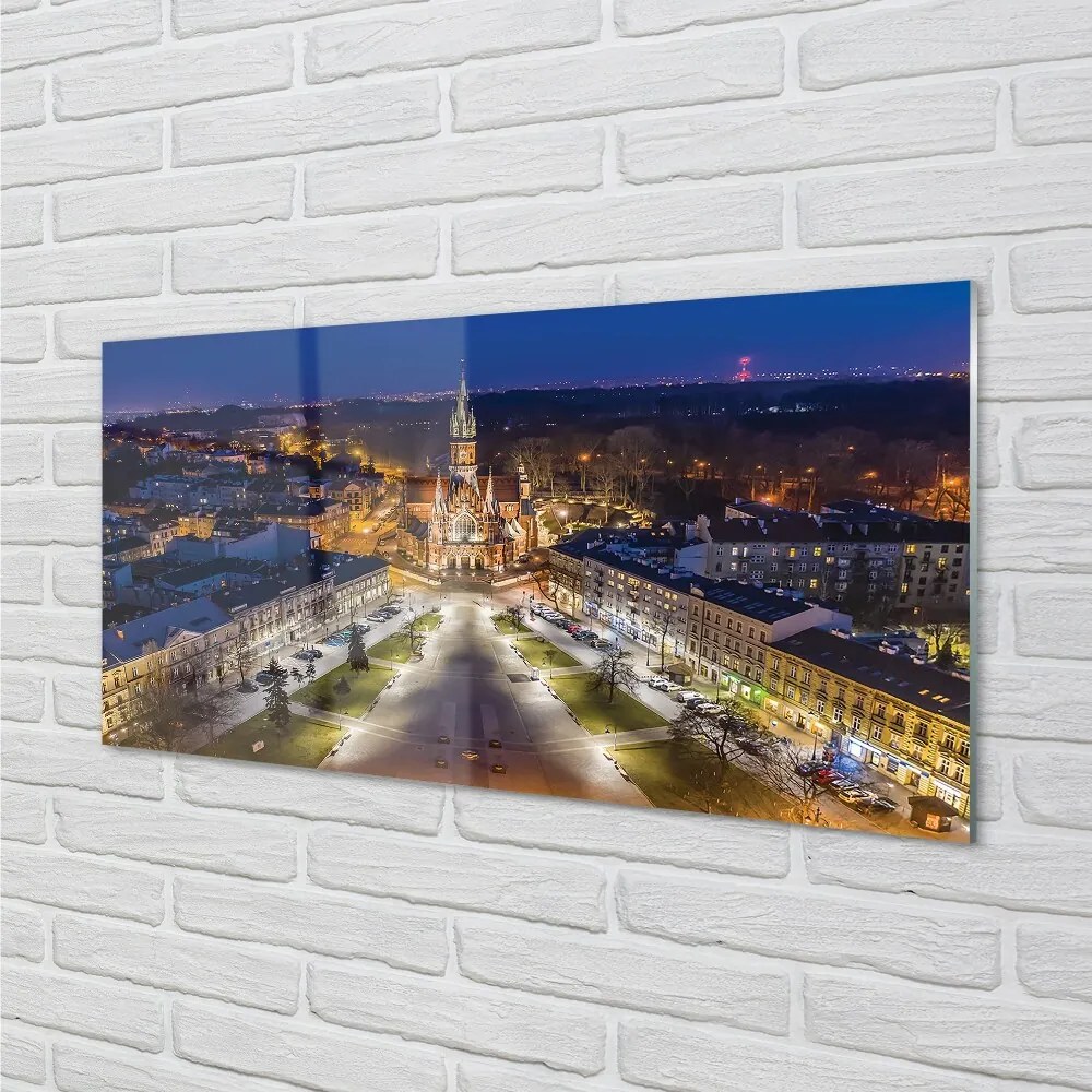 Sklenený obraz Nočná panoráma Krakow kostola 100x50 cm 2 Prívesky