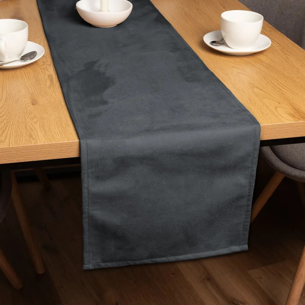 Biante Behúň na stôl/imitácia brúsenej kože Alcantara ALC-016 Antracitovo sivý 35x120 cm