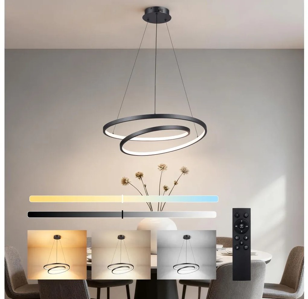 Brilagi-LED Stmievateľný závesný luster na lanku TWISTER LED/48W/230V pr. 50 cm čierna +DO