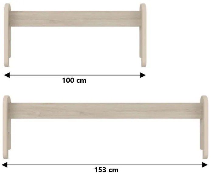 Odnímateľná zábrana k detskej posteli MAX - 1x dlhá + 1x krátka - svetlý dub - 153 cm