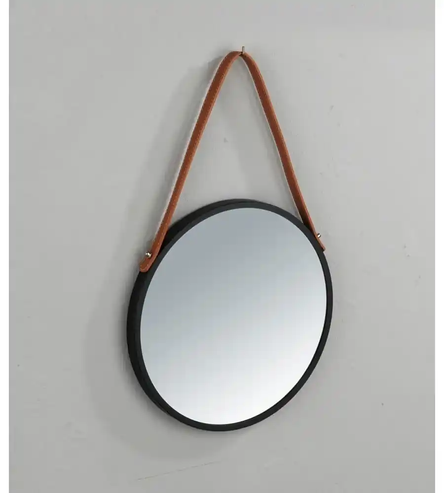 Čierne závesné zrkadlo Wenko Borrone, ø 40 cm | BIANO