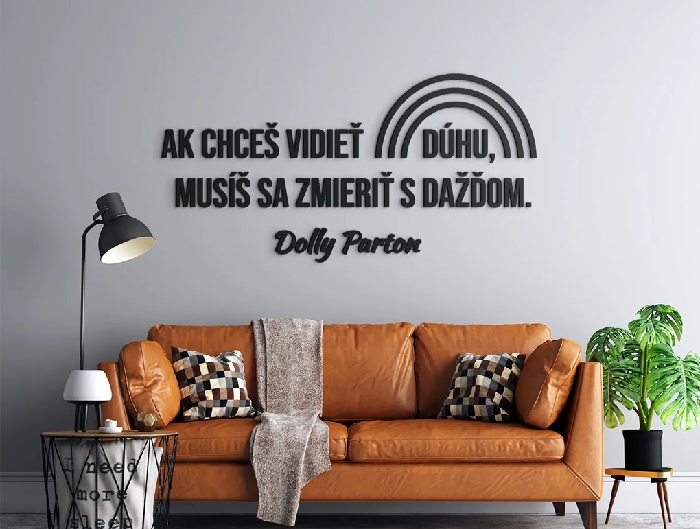 drevko Motivačný citát na stenu Ak chceš vidieť dúhu Rozmer obrazu: 40 x 81,5 cm, Farba dekorácie: Čierna