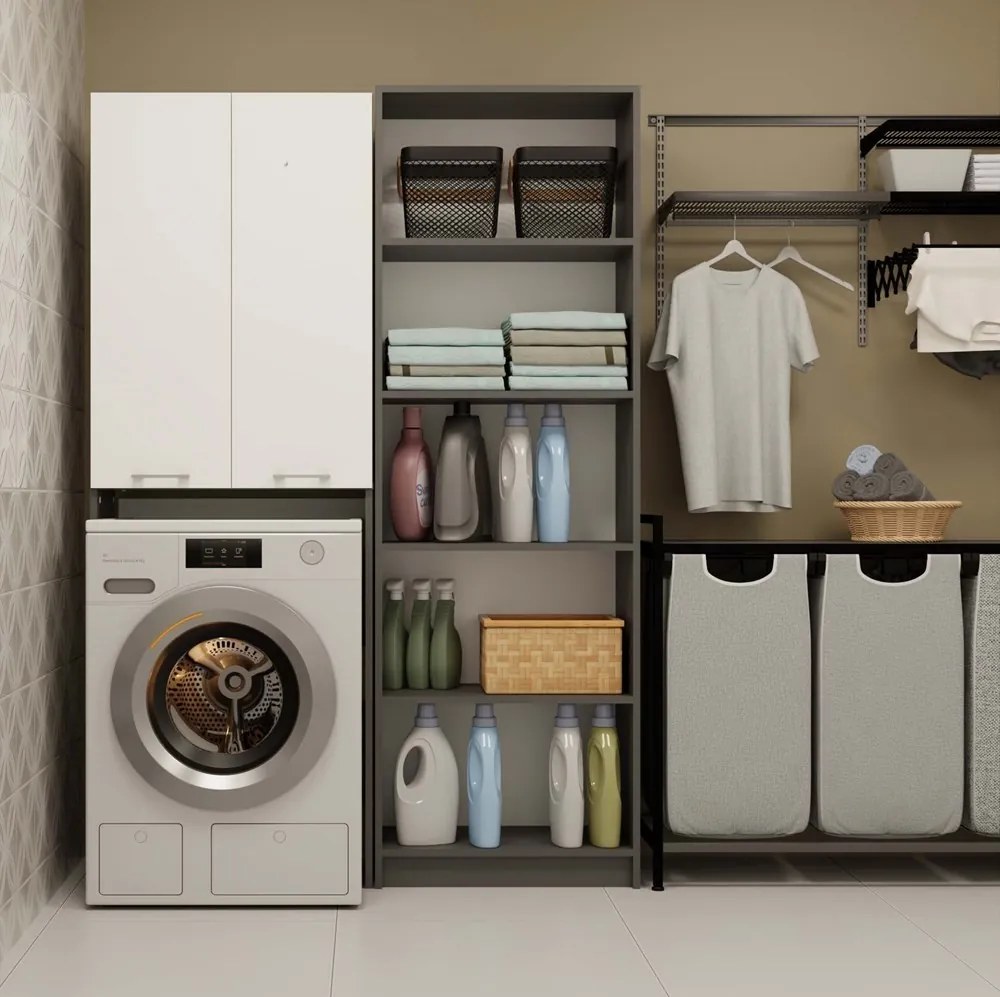 Kúpeľňová skrinka nad práčku POLA DD biela/antracitová