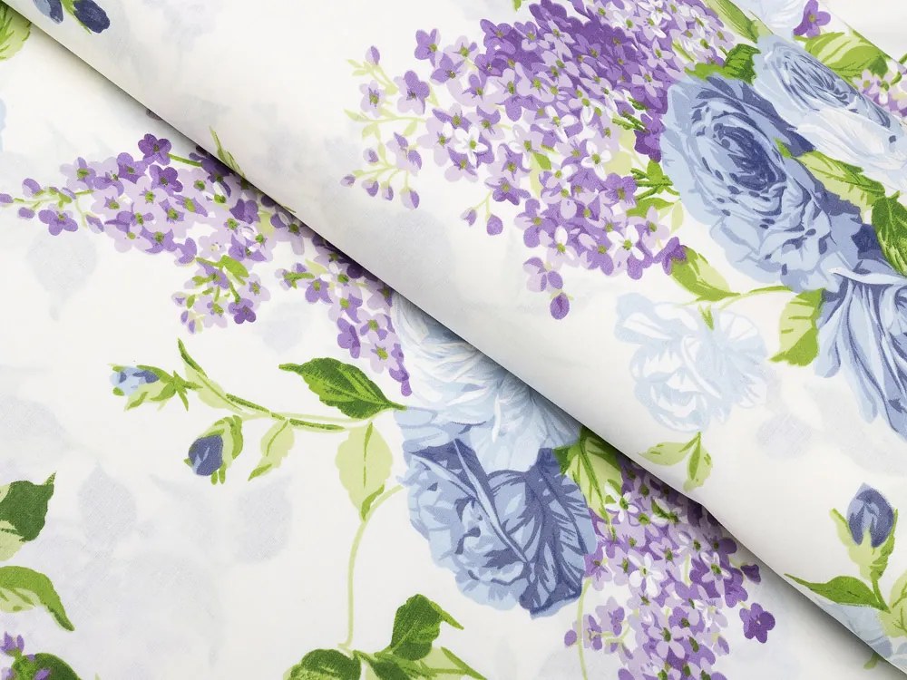 Biante Bavlnené posteľné obliečky Sandra SA-386 Modré ruže a orgovány na krémovom Predĺžené 140x220 a 70x90 cm