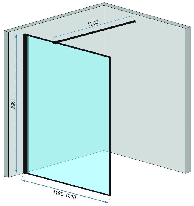 Rea - Bler sprchová zástena 120x195cm, 8mm sklo, číre sklo / čierny profil, REA-K7631