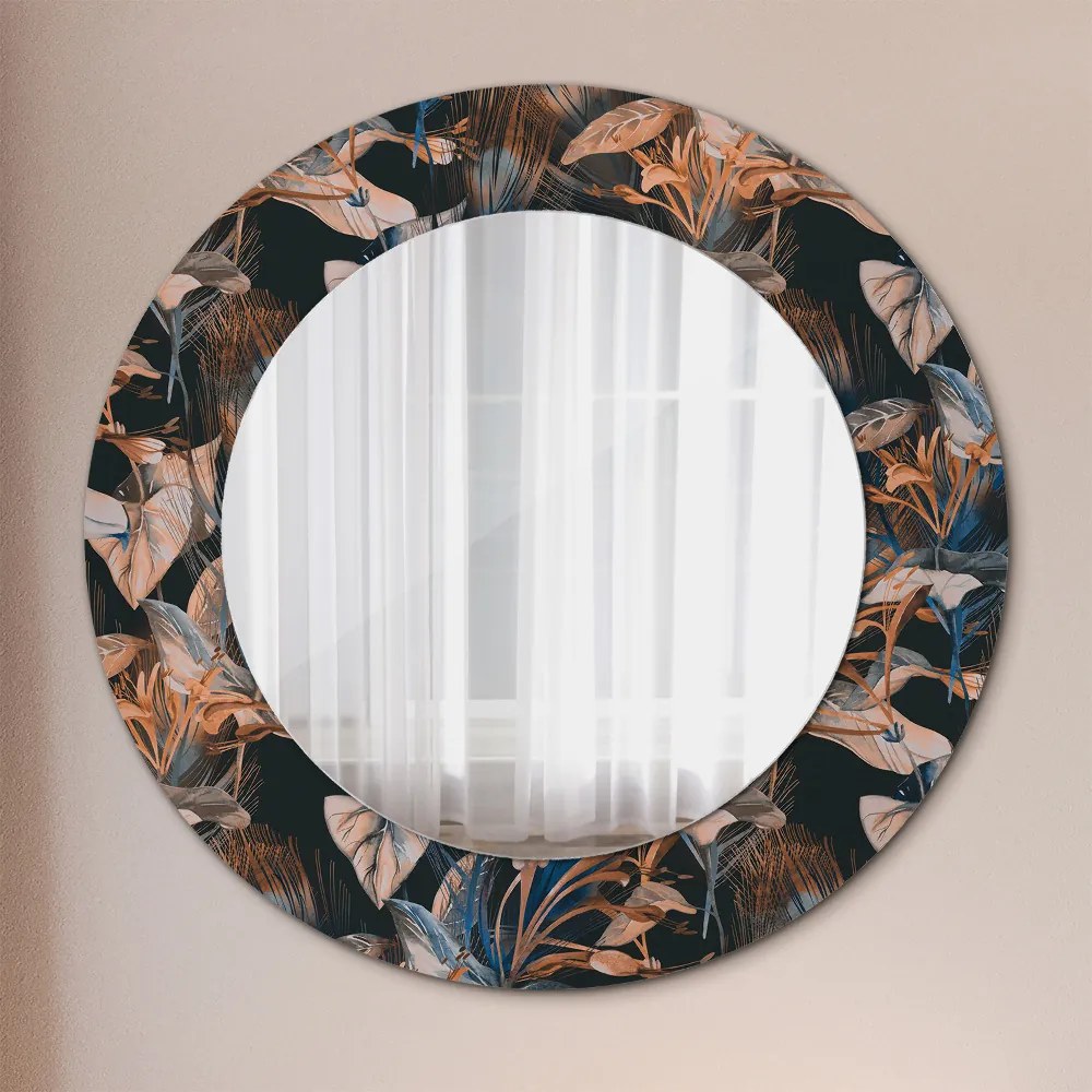 Okrúhle ozdobné zrkadlo na stenu Tmavé tropické listy fi 50 cm