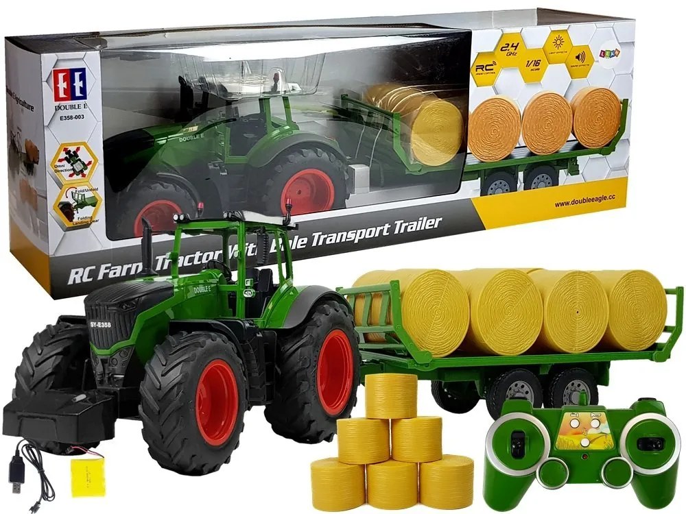 LEAN TOYS Veľký traktor s prívesom na diaľkové ovládanie 2,4GHz 1:16 zelený RTR