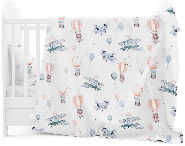 Detské bavlnené obliečky do postieľky 120x90 cm BABYMAM PREMIUM - Let balónom
