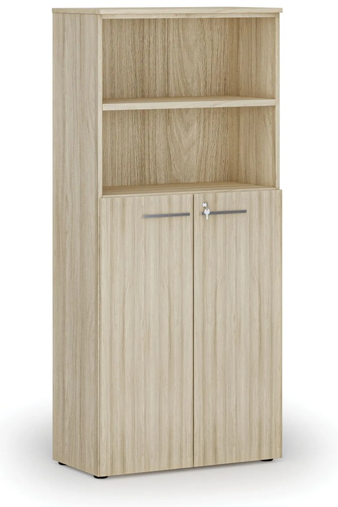 Kombinovaná kancelárska skriňa PRIMO WOOD, dvere na 3 poschodia, 800 x 420 x 1781 mm, dub prírodný