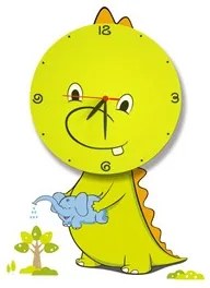 Detské nástenné svietidlo s hodinami Dragon Clock, 1x zelené plastové tienidlo
