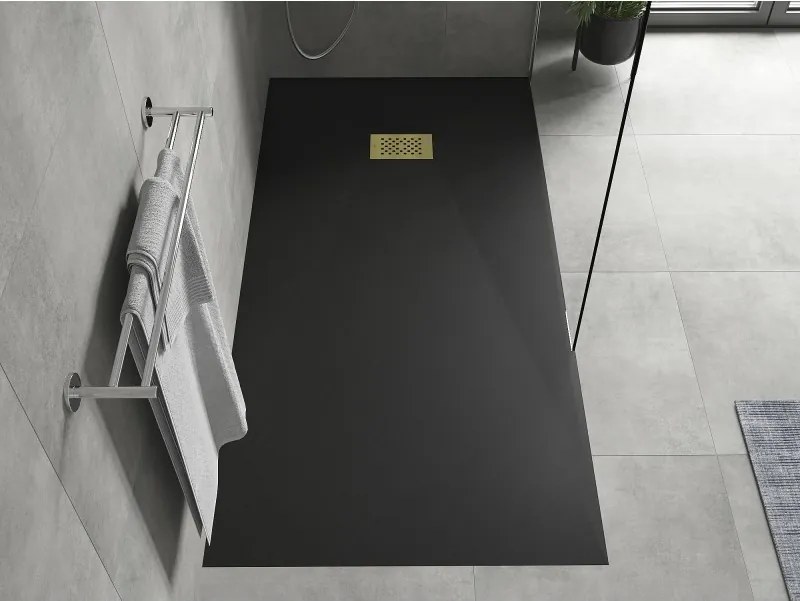 Mexen Hugo, obdĺžniková sprchová vanička SMC 180 x 90 cm, čierna, zlatá krytka, 42709018-G