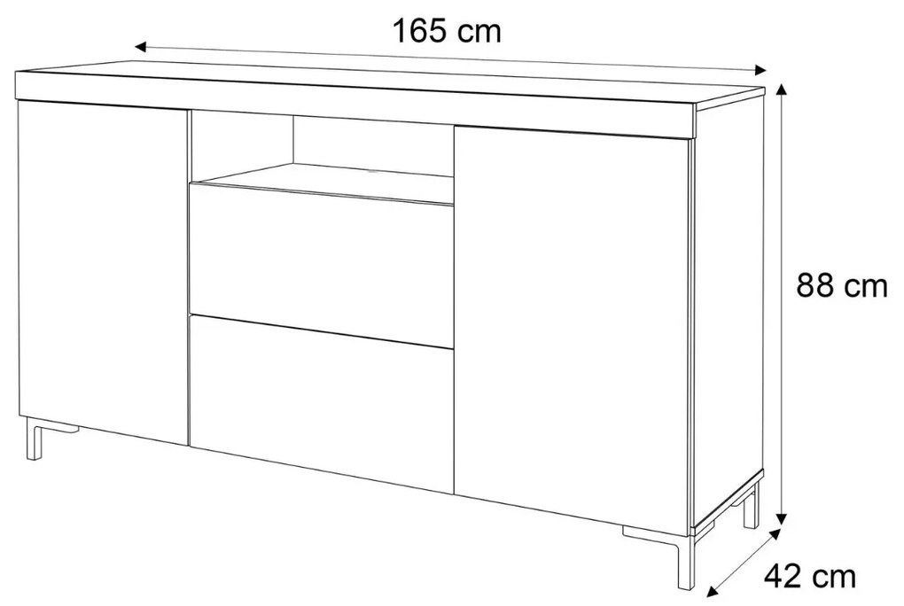 LUNGO KOMODA DUB WOTAN ČIERNA NA NOŽIČKÁCH 164 cm