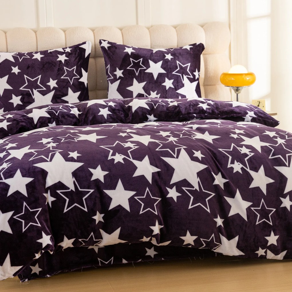 Mikroplyšové obliečky HVIEZDY fialové Rozmer obliečky: 70 x 90 cm | 140 x 200 cm