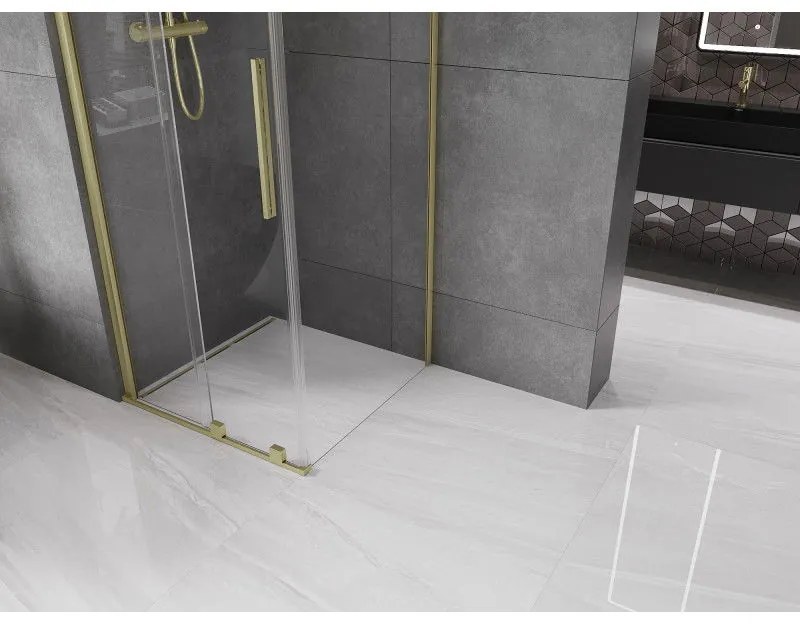 Mexen Velar, sprchový kút s posuvnými dverami 90(dvere) x 90(stena) cm, 8mm číre sklo, zlatá matná, 871-090-090-01-55