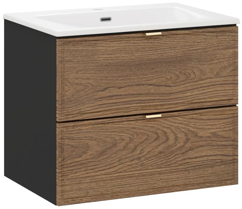 Závesná skrinka Talia Casella so zápustným umývadlom 60 cm čierny/dub casella