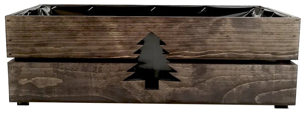 AMADEA Drevený vianočný kvetináč so stromčekom tmavý, vo vnútri s čiernou fóliou, 52x21,5x17cm, český výrobok