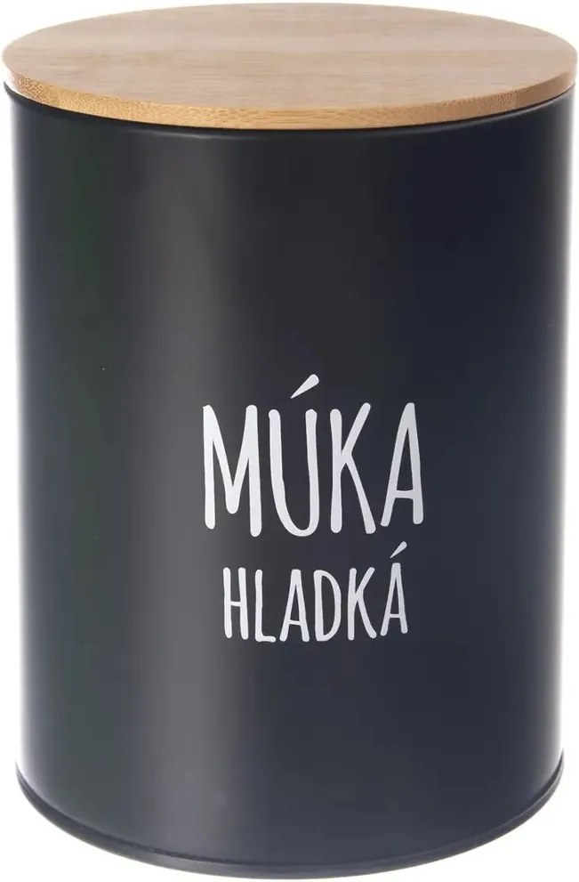 Orion Dóza na potraviny, plechová, čierna, s bambusovým vekom, 2,3l, Múka hladká SK