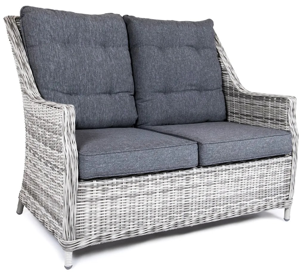 Záhradná ratanová dvojsedačka BERKLEY svetlo-sivá s tmavými poduškami