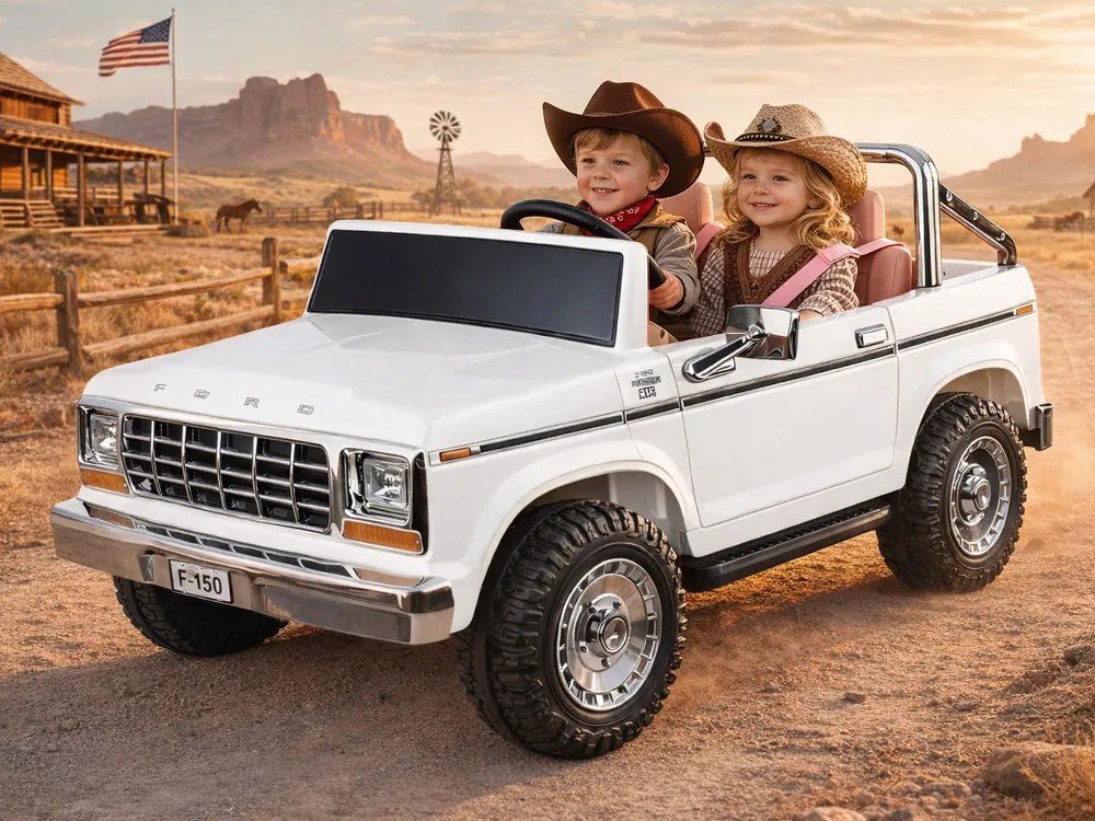 JOKOMISIADA Dvojmiestne autíčko na batériu klasický Ford Bronco Pickup biele PA0338