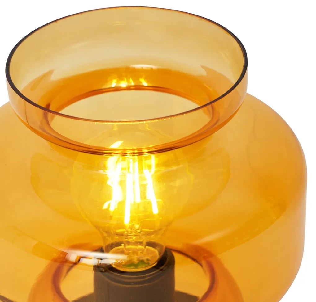 Retro stolná lampa čierna s oranžovým sklom - Denise