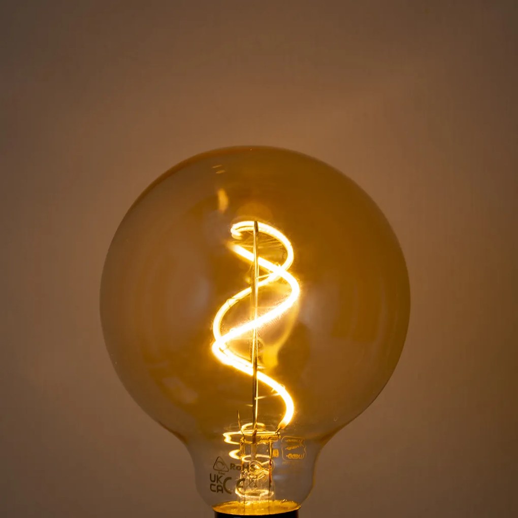 Sada 5 stmievateľných LED žiaroviek E27 so špirálovým vláknom G95 zlatá 4W 270 lm 2100K