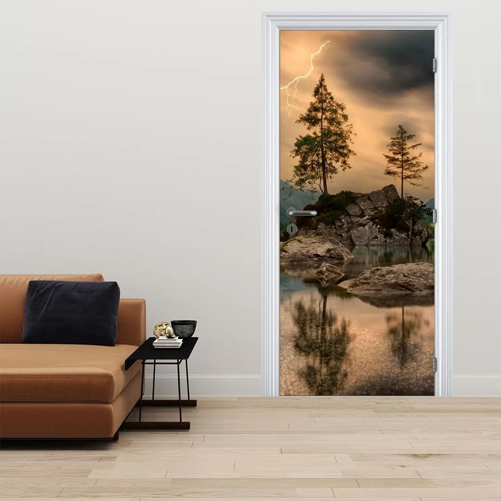 Fototapeta na dvere - Jazero v horách (95x205cm)