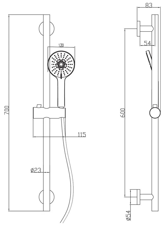Matne čierna mosadzná sprchová súprava s ručnou sprchou a posuvným držiakom 70 cm – Sapho