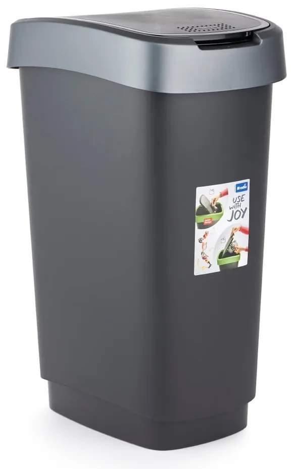 Odpadkový kôš z recyklovaného plastu v strieborno-čiernej farbe 25 l Twist - Rotho