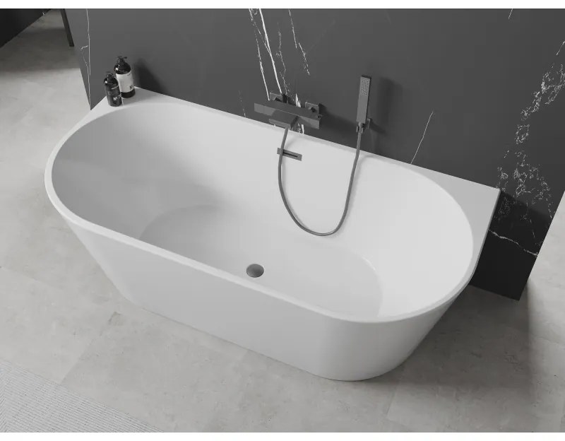 Mexen Oval, voľne stojaca nástenná vaňa 140 x 75 cm, biela, brúsený grafit prepad, 52671407500-95
