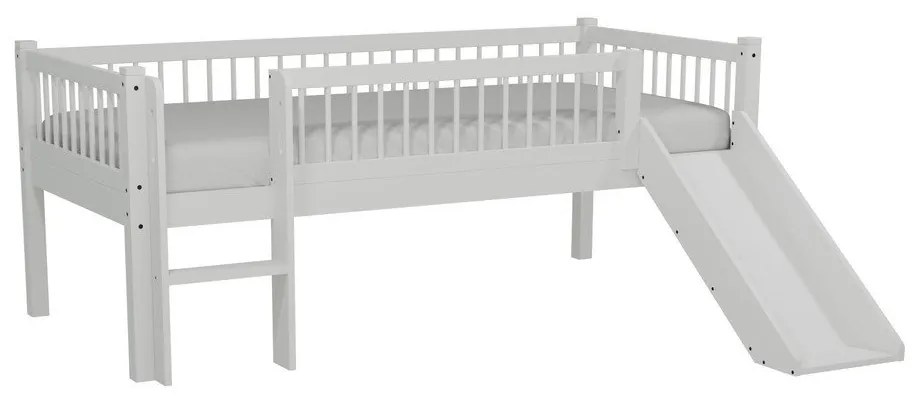 Biela vyvýšená detská posteľ z dubového dreva so šmykľavkou s roštom 90x200 cm Forrest – Vipack