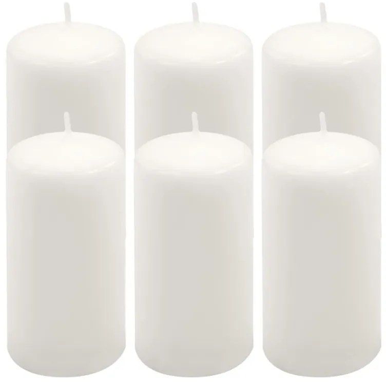 Sada stĺpových sviečok, 11,5 cm, Ø 6 cm, biela, 6 ks